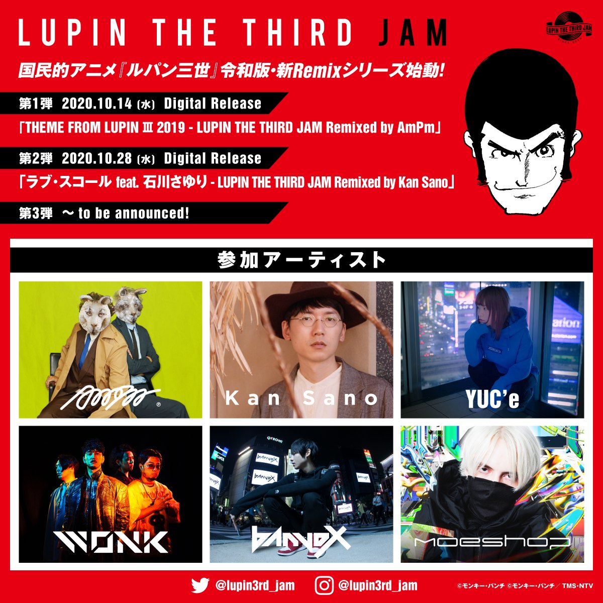 アニメ ルパン三世 の人気楽曲を豪華リミキサー陣がremix Ampm Banvox Kan Sanoら6組アーティスト発表 Block Fm
