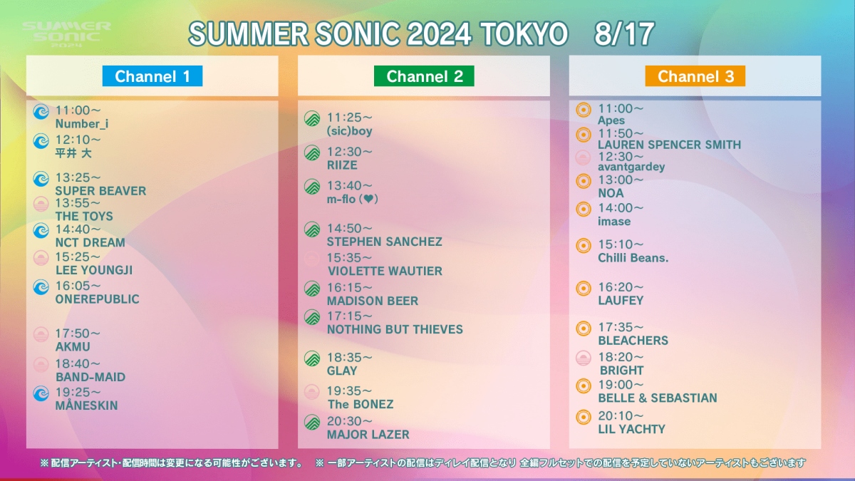 サマソニ&ソニマニ2024 配信タイムテーブル発表！ヘッドライナーの 