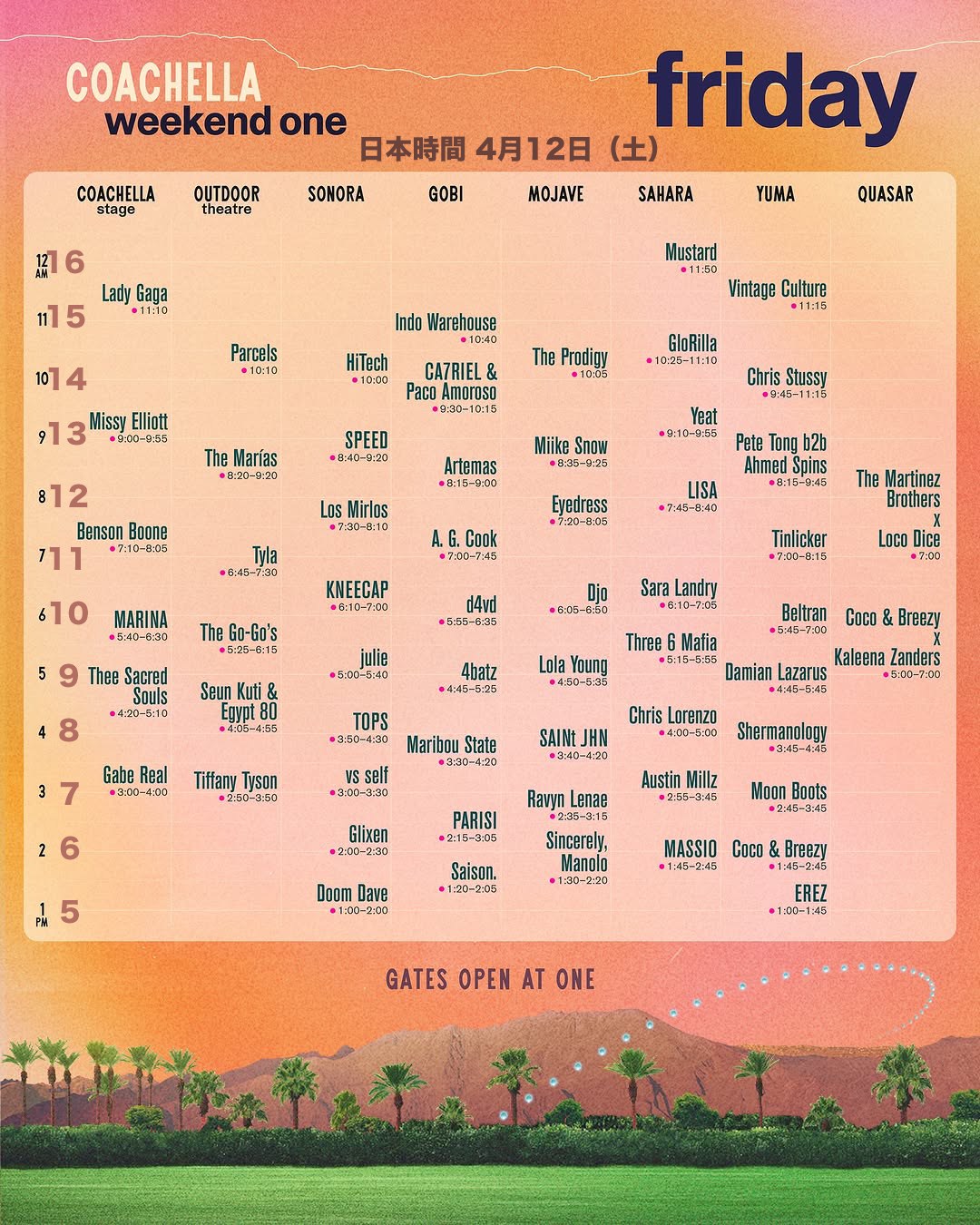 日本時間記載】コーチェラ2025タイムテーブル発表！今年もYouTubeで6